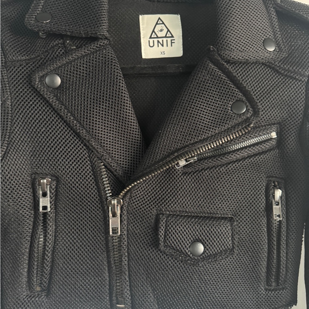 NEW - Y2K XS UNIF Black Textured Mesh Moto Jacket - Picture 3 of 6